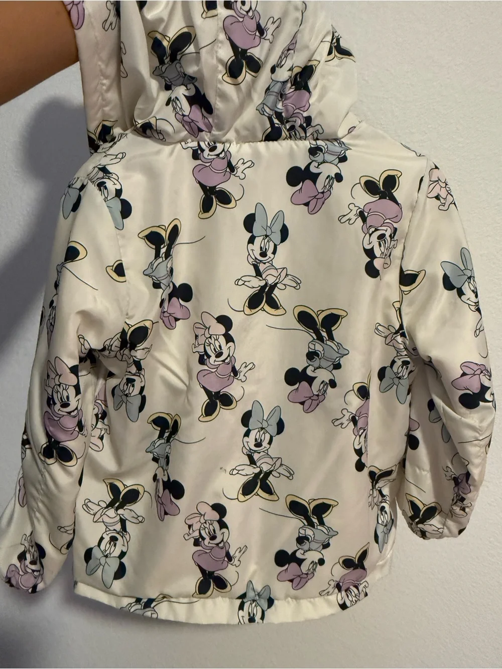 Girls' Cream Minnie Mouse Puffer Jacket with Hood